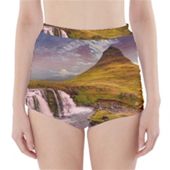 Nature Mountains Cliff Waterfall High-Waisted Bikini Bottoms