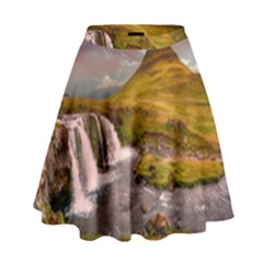 Nature Mountains Cliff Waterfall High Waist Skirt