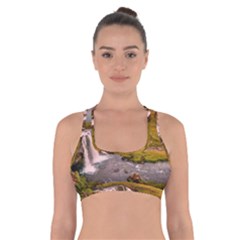 Nature Mountains Cliff Waterfall Cross Back Sports Bra