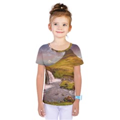 Nature Mountains Cliff Waterfall Kids  One Piece Tee