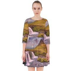 Nature Mountains Cliff Waterfall Smock Dress