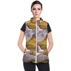 Nature Mountains Cliff Waterfall Women s Puffer Vest