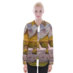 Nature Mountains Cliff Waterfall Womens Long Sleeve Shirt