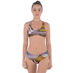 Nature Mountains Cliff Waterfall Criss Cross Bikini Set