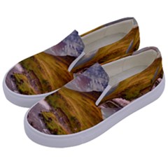 Nature Mountains Cliff Waterfall Kids  Canvas Slip Ons