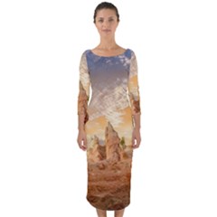 Canyon Desert Landscape Scenic Quarter Sleeve Midi Bodycon Dress