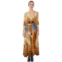 Canyon Desert Landscape Scenic Button Up Boho Maxi Dress by Celenk