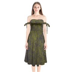 Green Background Texture Grunge Shoulder Tie Bardot Midi Dress by Celenk