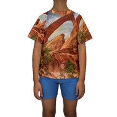 Canyon Desert Rock Scenic Nature Kids  Short Sleeve Swimwear by Celenk