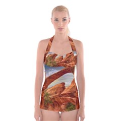 Canyon Desert Rock Scenic Nature Boyleg Halter Swimsuit  by Celenk