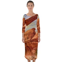 Canyon Desert Rock Scenic Nature Quarter Sleeve Midi Bodycon Dress