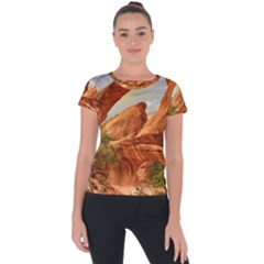 Canyon Desert Rock Scenic Nature Short Sleeve Sports Top  by Celenk