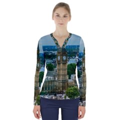 London England City Landmark V-neck Long Sleeve Top