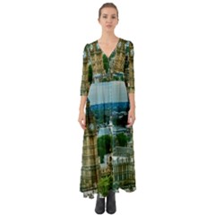 London England City Landmark Button Up Boho Maxi Dress by Celenk