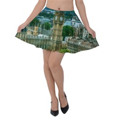 London England City Landmark Velvet Skater Skirt