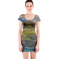 Coastline Waterfall Landscape Short Sleeve Bodycon Dress by Celenk