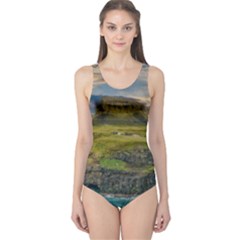 Coastline Waterfall Landscape One Piece Swimsuit by Celenk