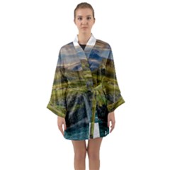 Coastline Waterfall Landscape Long Sleeve Kimono Robe by Celenk