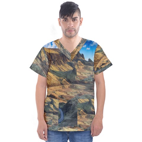 Nature Landscape Mountains Outdoor Men s V-neck Scrub Top by Celenk