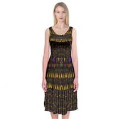 Hot As Candles And Fireworks In Warm Flames Midi Sleeveless Dress by pepitasart