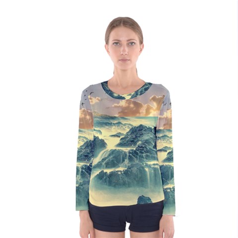 Coastline Sea Nature Sky Landscape Women s Long Sleeve Tee by Celenk