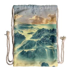 Coastline Sea Nature Sky Landscape Drawstring Bag (large) by Celenk