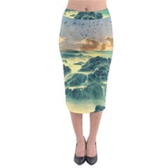 Coastline Sea Nature Sky Landscape Midi Pencil Skirt by Celenk