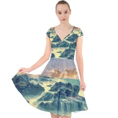 Coastline Sea Nature Sky Landscape Cap Sleeve Front Wrap Midi Dress