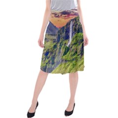 Waterfall Landscape Nature Scenic Midi Beach Skirt by Celenk