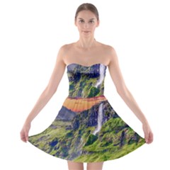 Waterfall Landscape Nature Scenic Strapless Bra Top Dress by Celenk