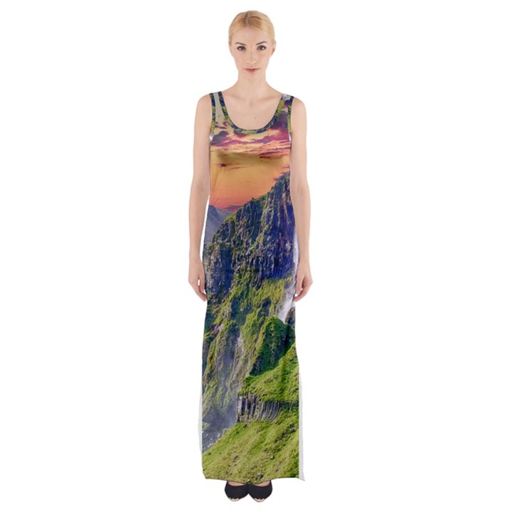 Waterfall Landscape Nature Scenic Maxi Thigh Split Dress