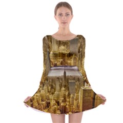 New York Empire State Building Long Sleeve Skater Dress by Celenk