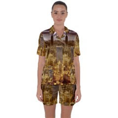 New York Empire State Building Satin Short Sleeve Pyjamas Set by Celenk