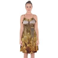 New York Empire State Building Ruffle Detail Chiffon Dress by Celenk