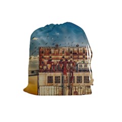 Ruin Abandoned Building Urban Drawstring Pouches (large)  by Celenk