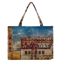 Ruin Abandoned Building Urban Zipper Medium Tote Bag by Celenk