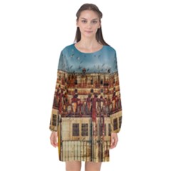 Ruin Abandoned Building Urban Long Sleeve Chiffon Shift Dress  by Celenk