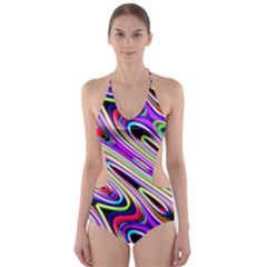 Multi Color Wave Abstract Pattern Cut-out One Piece Swimsuit by Celenk