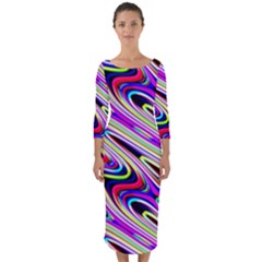 Multi Color Wave Abstract Pattern Quarter Sleeve Midi Bodycon Dress by Celenk