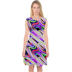 Multi Color Wave Abstract Pattern Capsleeve Midi Dress by Celenk