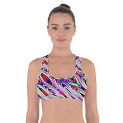 Multi Color Wave Abstract Pattern Cross Back Sports Bra by Celenk