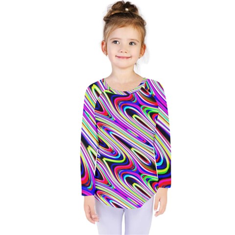 Multi Color Wave Abstract Pattern Kids  Long Sleeve Tee by Celenk