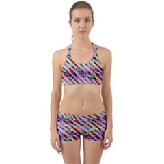 Multi Color Wave Abstract Pattern Back Web Sports Bra Set