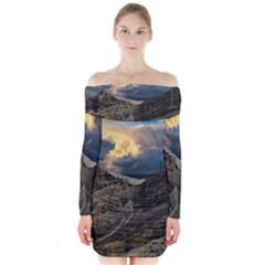 Landscape Clouds Scenic Scenery Long Sleeve Off Shoulder Dress by Celenk