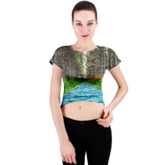 River Forest Landscape Nature Crew Neck Crop Top by Celenk