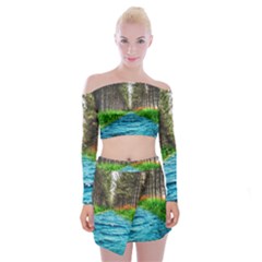 River Forest Landscape Nature Off Shoulder Top With Mini Skirt Set by Celenk