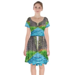 River Forest Landscape Nature Short Sleeve Bardot Dress by Celenk