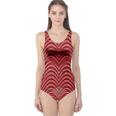 Red Wave Pattern One Piece Swimsuit by Celenk