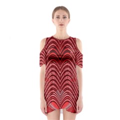 Red Wave Pattern Shoulder Cutout One Piece by Celenk