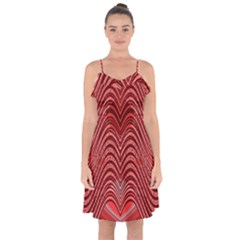 Red Wave Pattern Ruffle Detail Chiffon Dress by Celenk